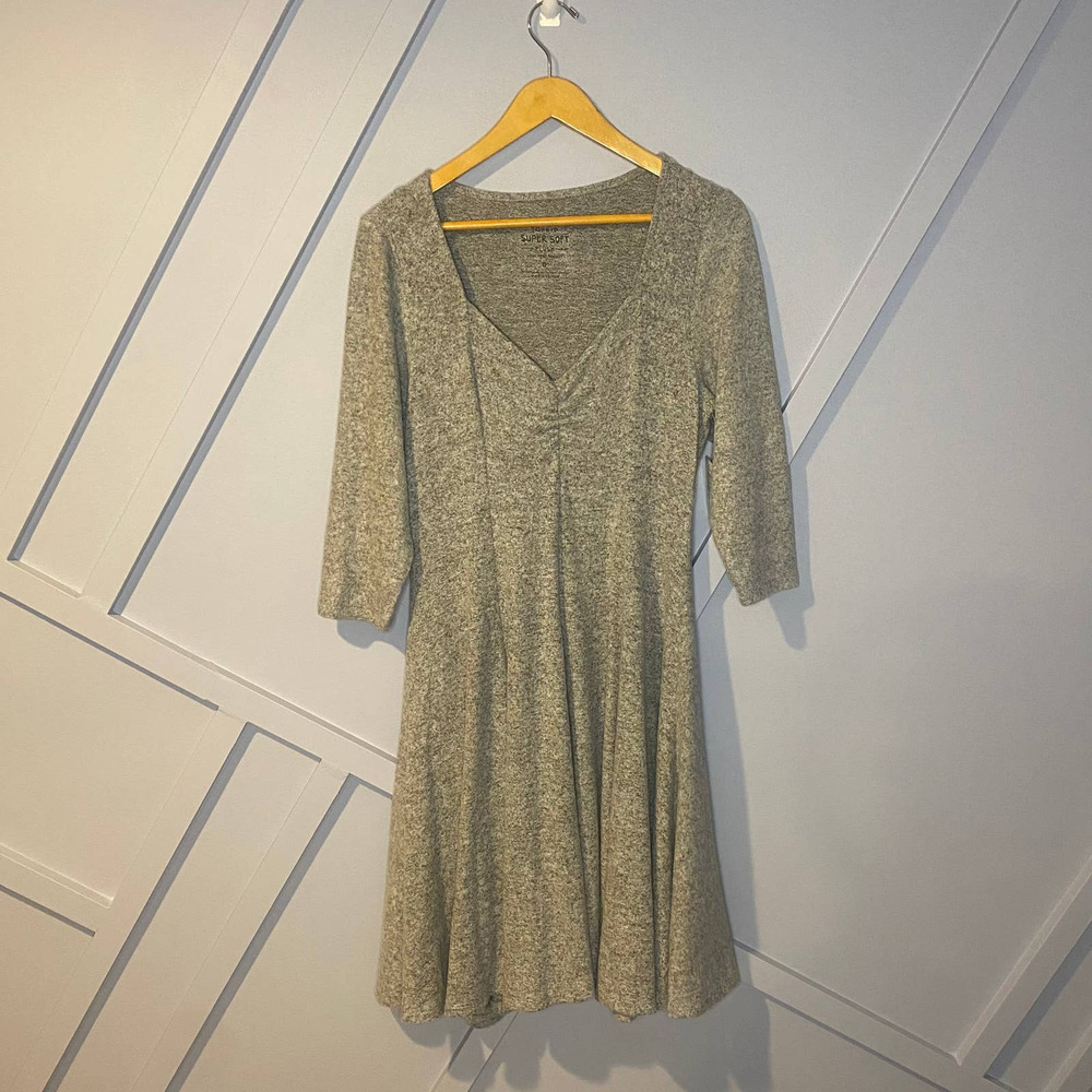 Torrid Heathered Gray V-Neck Long Sleeve Dress